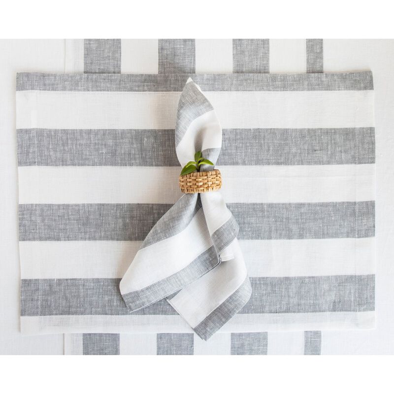 Solino Home 100% Pure Linen Placemats | Cabana Stripe for Spring & Easter