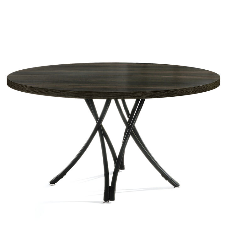 47" Round Conference Table, Modern Business Meeting Table for Office Conference Room (Black)