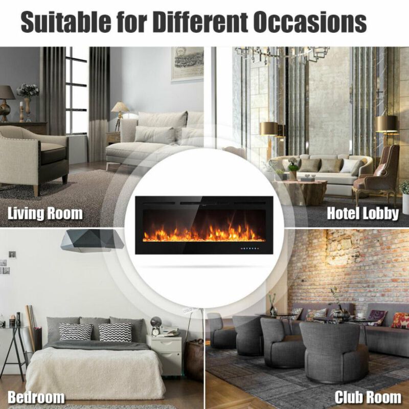 Hivvago 50 Inch Recessed Electric Insert Wall Mounted Fireplace with Adjustable Brightness