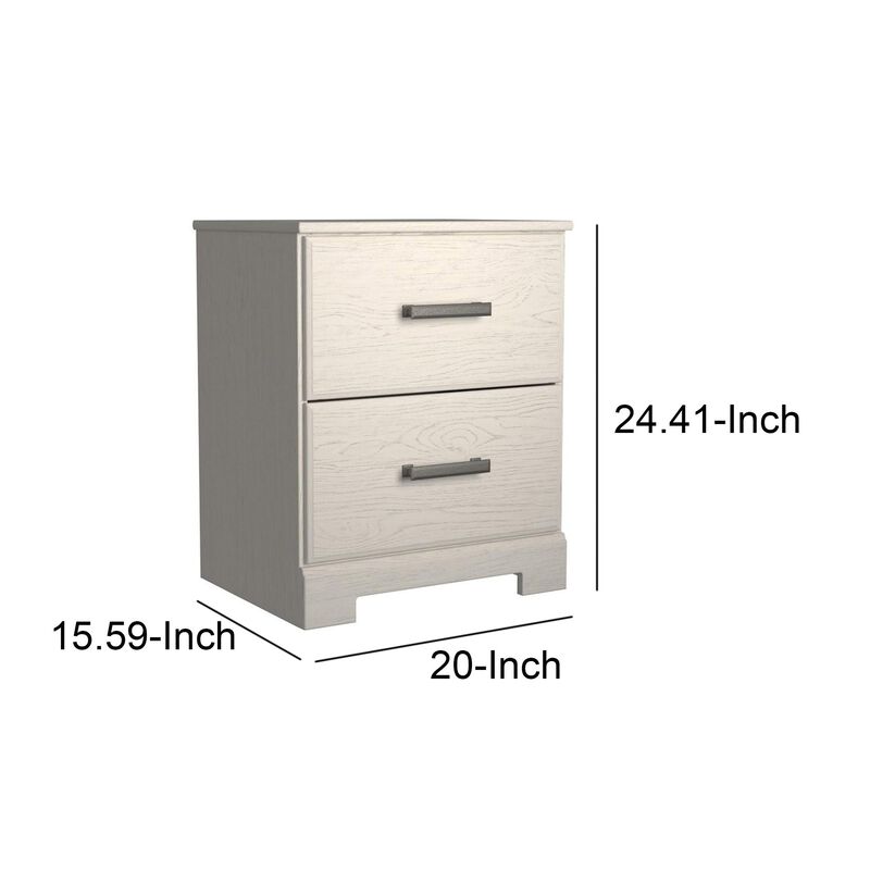 24 Inch Modern Rustic Composite Wood Nightstand, 2 Drawers, Oak White-Benzara