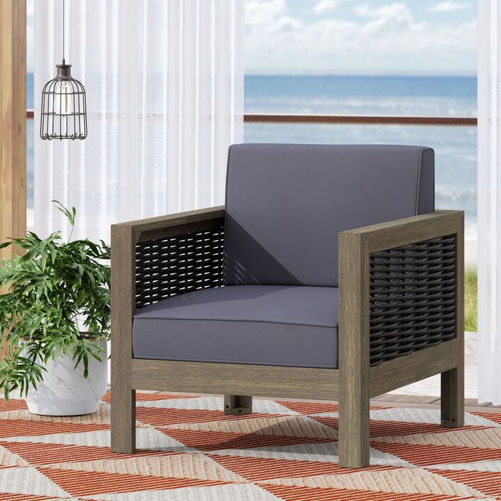 Merax Outdoor Acacia Wood Club Chair with Wicker Accents