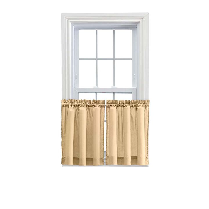 Ellis Stacey Solid Color Window 1.5" Rod Pocket High Quality Fabric Tailored Tier Pair 56"x30" Almond