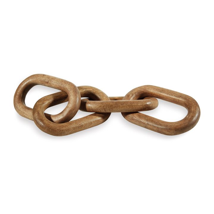 Delby Table Top Decor Sculpture, Wood Chain Link Design, Natural Brown Wood - Benzara