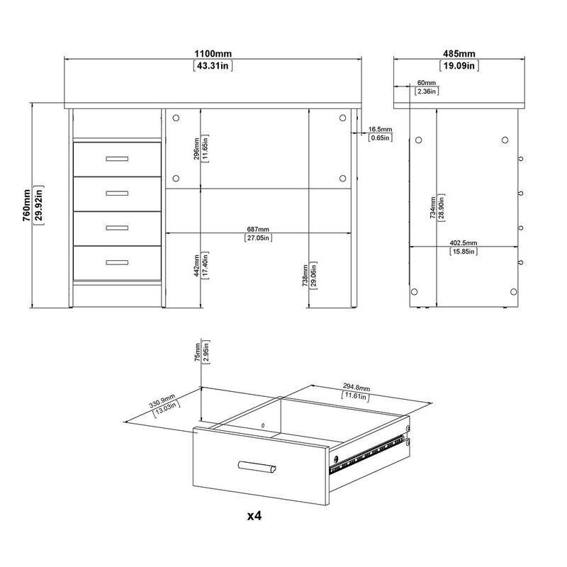 Tvilum Warner Desk with 4 Drawers, Light Woodgrain