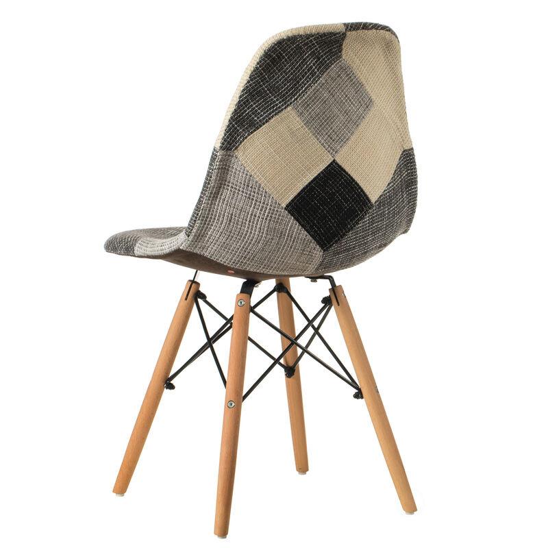 Modern Black and White Patchwork Fabric Chair with Wooden Legs for Kitchen, Dining Room, Entryway, Living Room, Set of 4