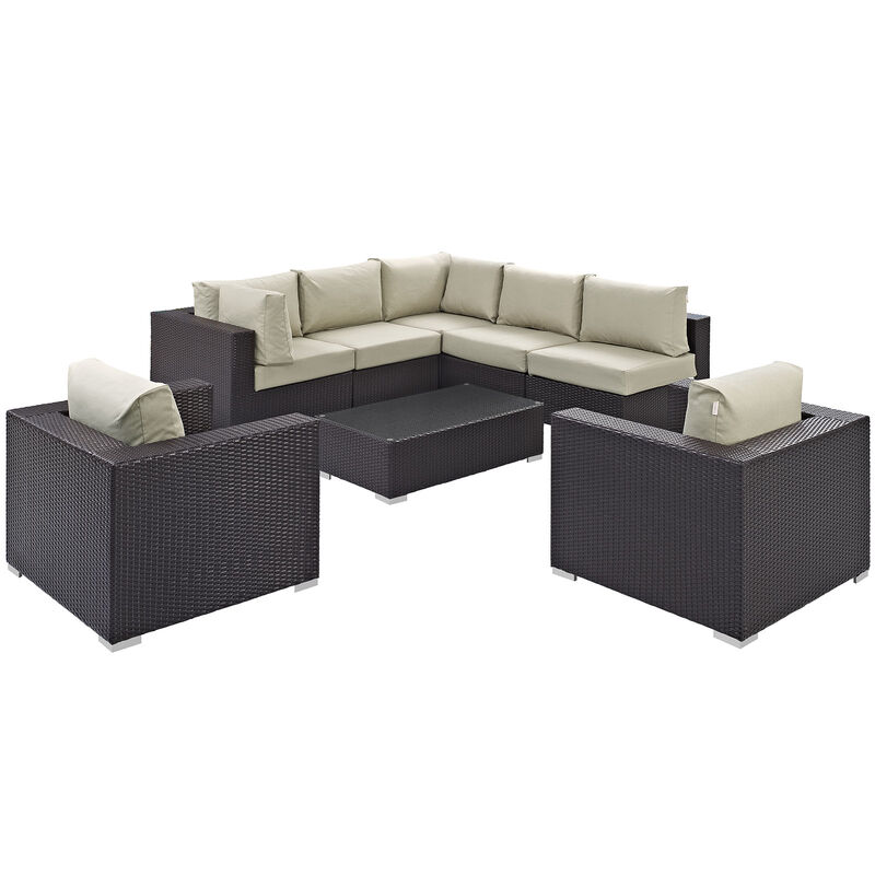 Convene 8 Piece Outdoor Patio Sectional Set - Espresso Beige