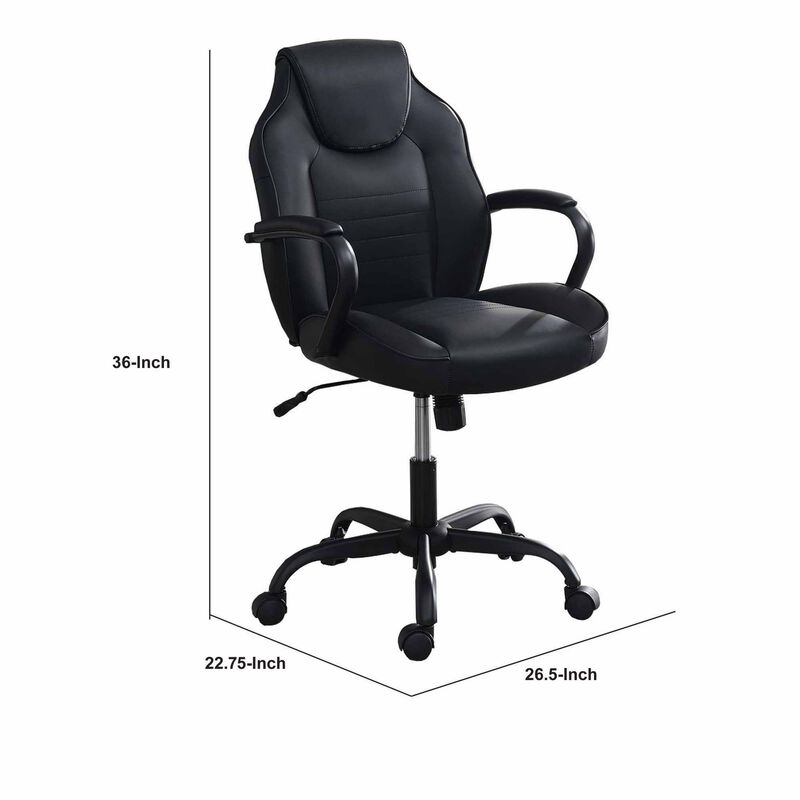 Rue 27 Inch Ergonomic Office Chair, Vegan Faux Leather Swivel Seat, Black-Benzara