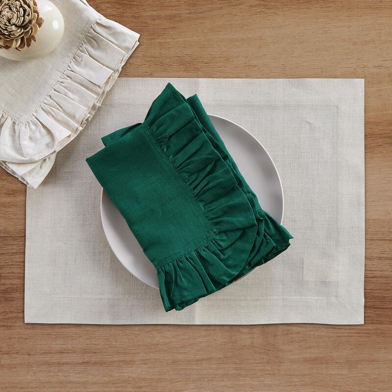 Solino Home 100% Pure Linen Cloth Napkins 20 x 20 Inch Set of 4 | Gabrielle Ruffle Dinner Napkins
