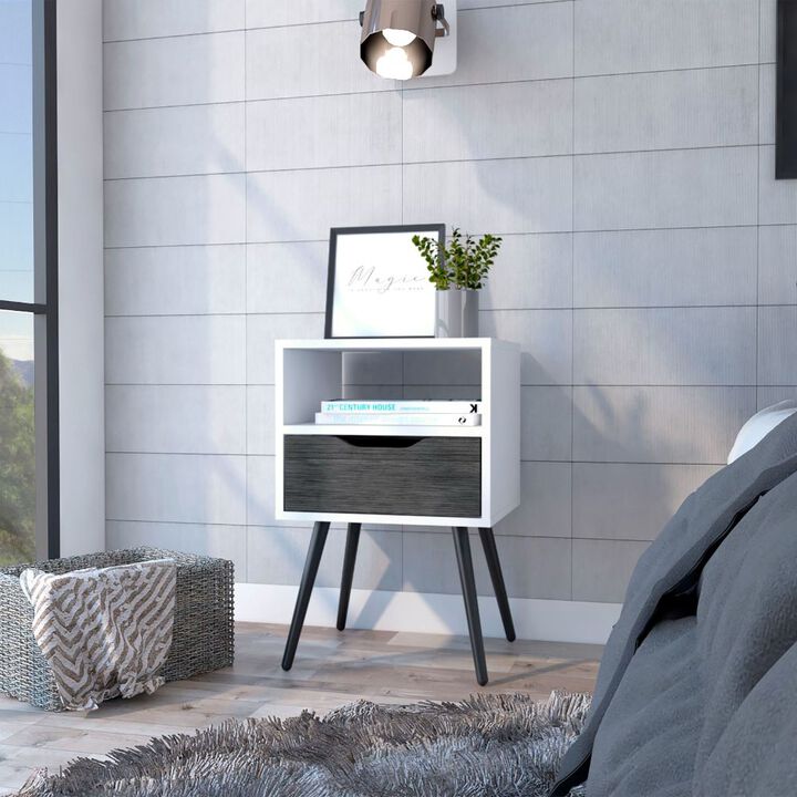 Nightstand Fugaz, Bedroom, Smoky Oak / White