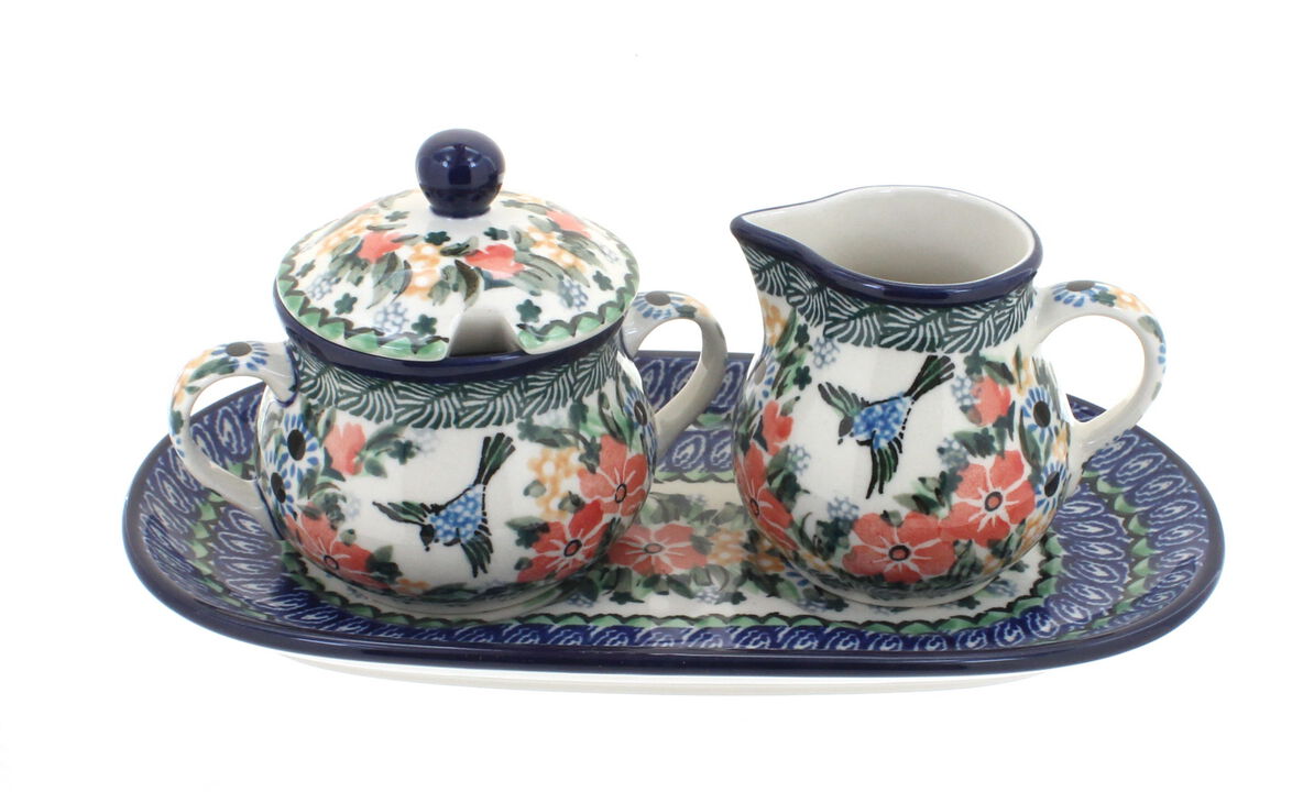 Blue Rose Polish Pottery Saffron Small Cream & Sugar Set with Tray