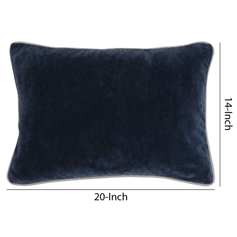 Rectangular Fabric Throw Pillow with Solid Color and Piped Edges, Navy Blue-Benzara