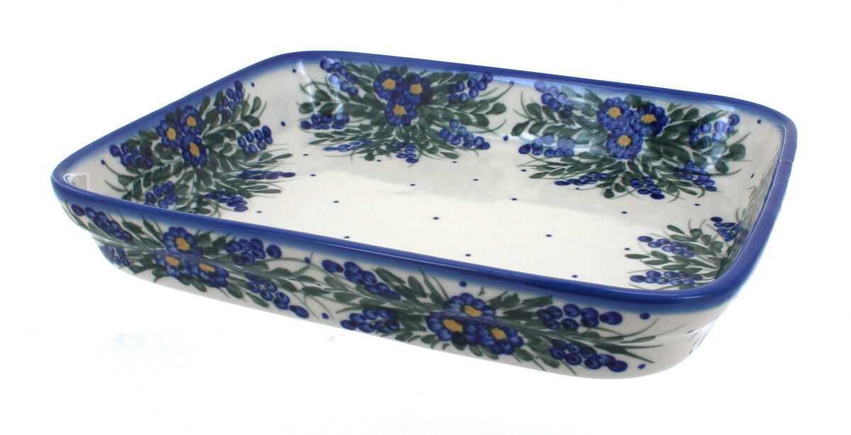 Blue Rose Polish Pottery Medium Rectangular Baker