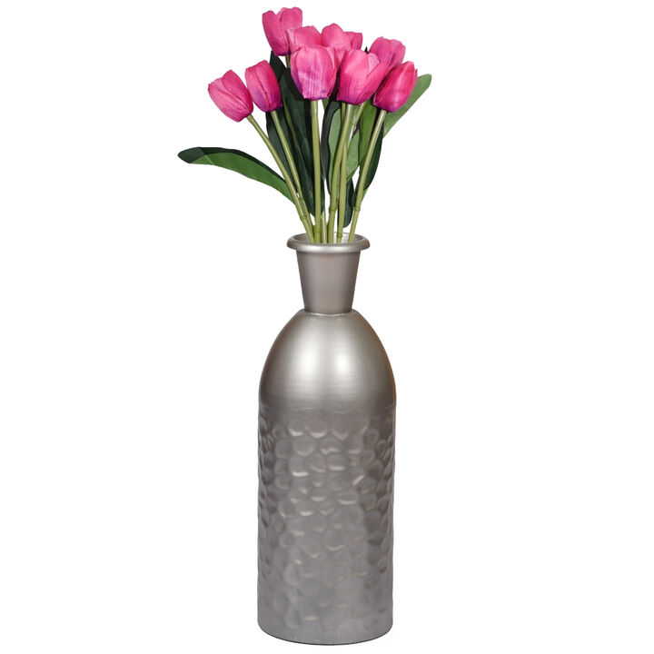 Modern Decorative Iron Hammered Tabletop Centerpiece Flower Vase, Gunmetal Grey 13.5 Inch