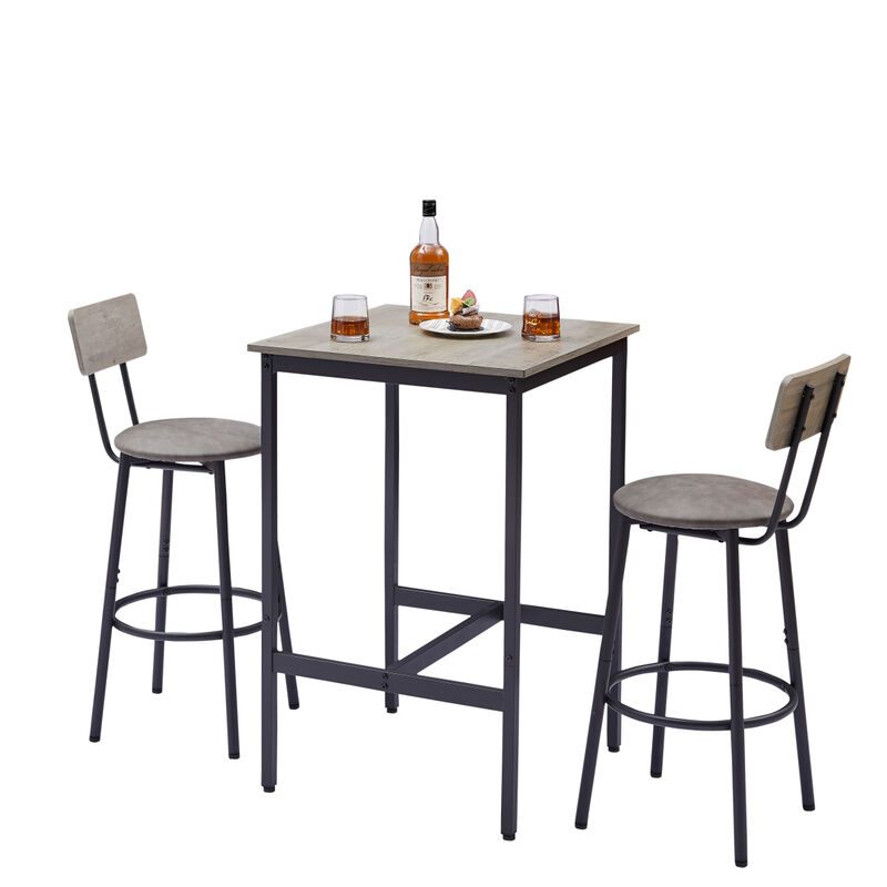 Bar Table Set With 2 Bar Stools PU Soft Seat With Backrest23.62"W X 23.62"D X 35.43