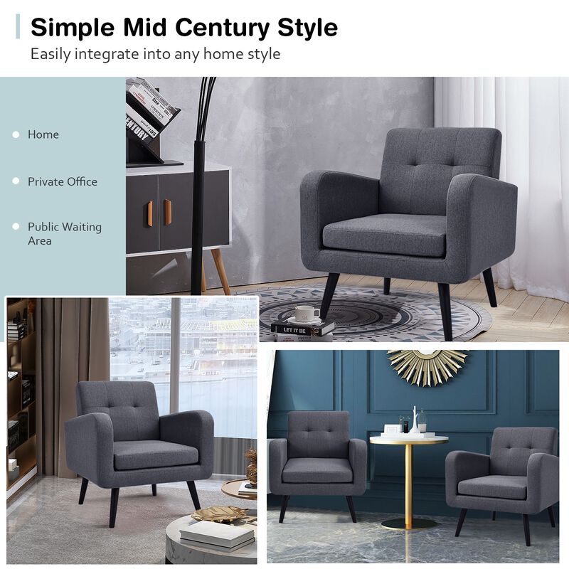 Modern Upholstered Comfy Accent Chair Single Sofa with Rubber Wood Legs