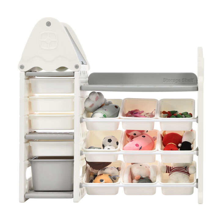 Eco-Friendly Kids' Toy Organizer with 13 Bins, Shelf, and Hanging Rack