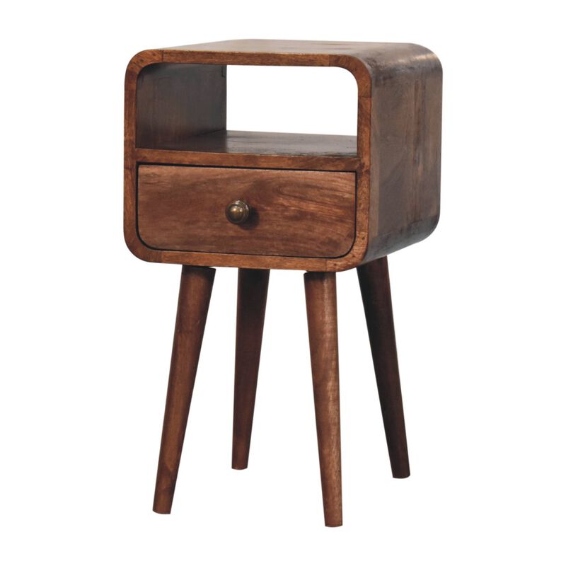 Artisan Furniture Solid Wood Mini Honey Caramel Curved Bedside with Open Slot