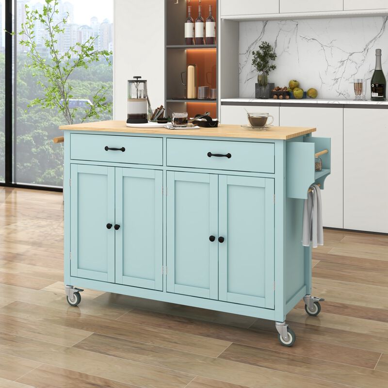Streamdale Kitchen Island Cart with Cabinet and Drawers - Mint Green