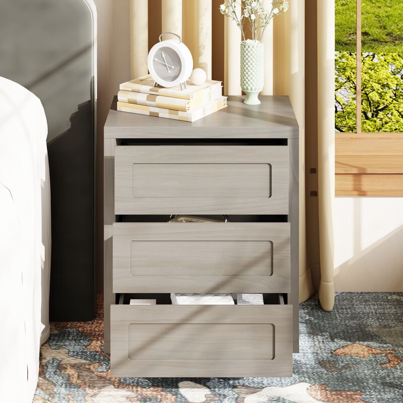 FUFU&GAGA Wood Grain 3-Drawer Nightstand, PB & MDF Construction (23.6" W x 29.9" H x 15.7" D), Bronw