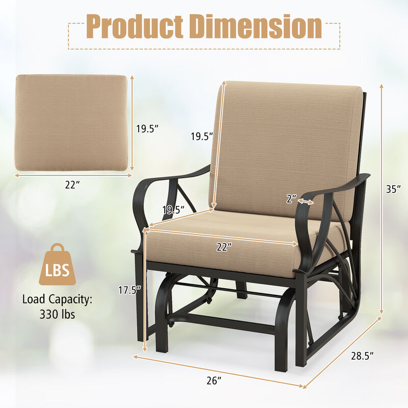 Patio Glider Rocking Chair with Thick Cushion and Curved Armrest