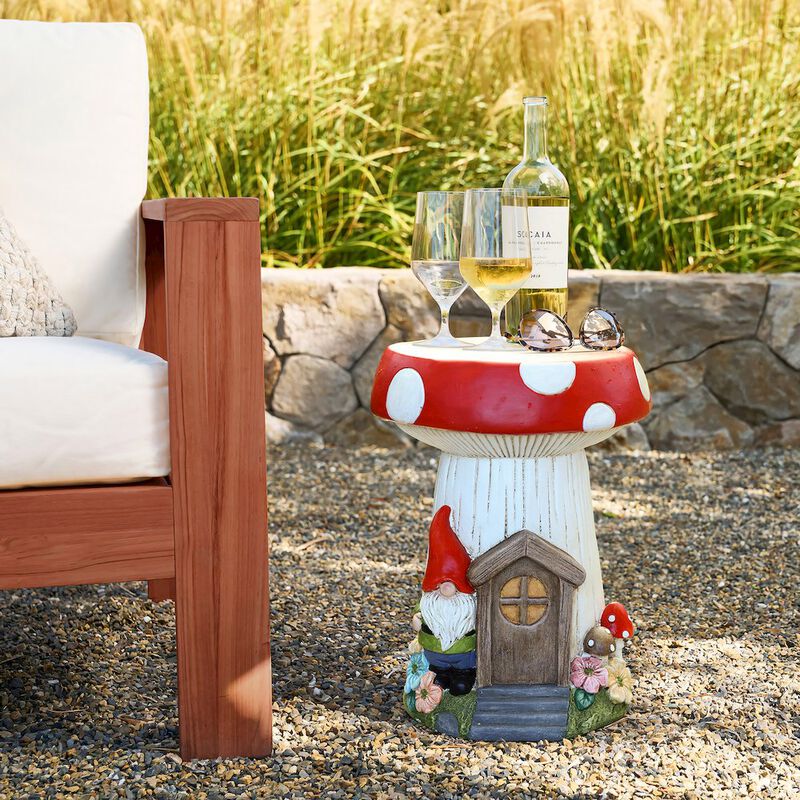 LuxenHome Gnome Mushroom MgO Indoor and Outdoor Sculpture Side Table
