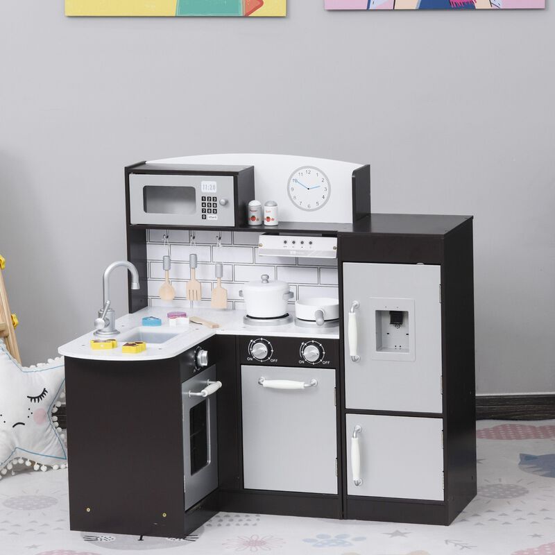 Black Pretend Cooking: Wooden Kids' Kitchen Set with Accessories