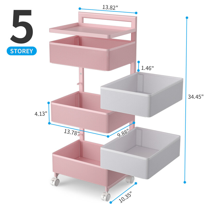 Rotating Kitchen Storage Rack with Handle, Fruit Vegetable Storage Shelf, Rolling Storage Cart, Multifunctional Household Shelf for Bedroom, Bathroom, Living Room