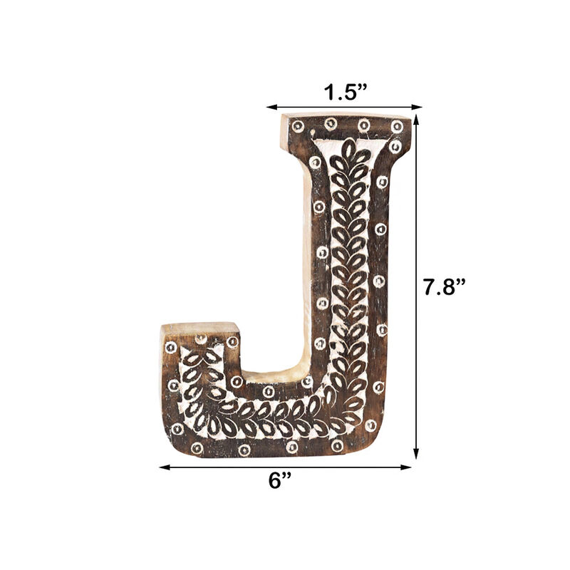 Vintage Natural Handmade Eco-Friendly "J" Alphabet Letter Block For Wall Mount & Table Top Décor