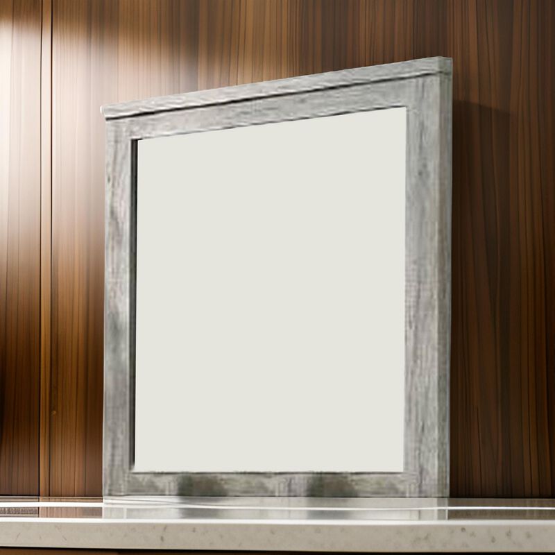 Wall Mirror with Rectangular Frame and Molded Details, Gray-Benzara
