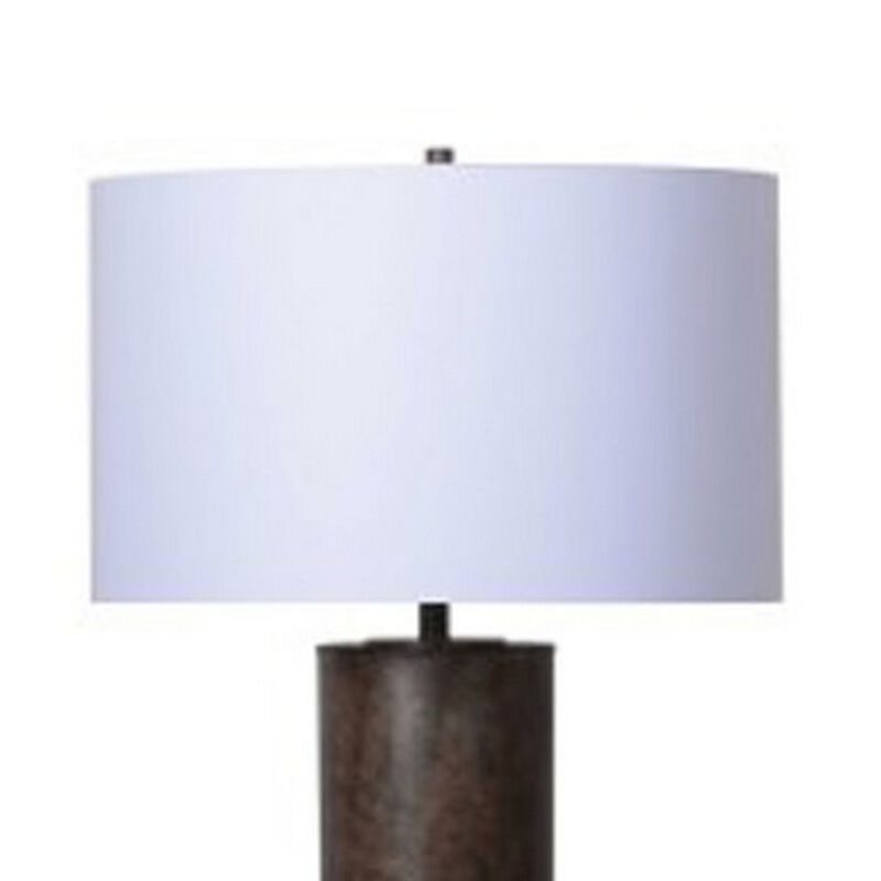 Saen 65 Inch Floor Lamp, Modern Black Cylindrical Base, White Drum Shade - Benzara