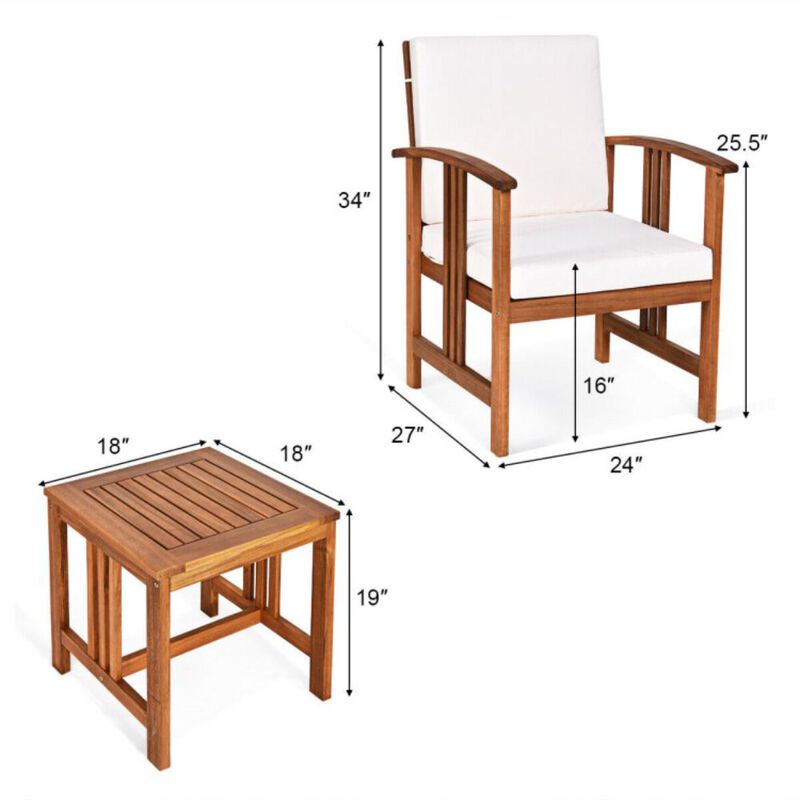 Hivvago 3 Pieces Solid Wood Outdoor Patio Sofa Furniture Set