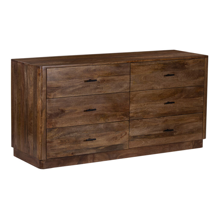 Tao Dresser with 6 Drawers, 60 Inch Wide, Handcrafted Walnut Brown Mango Wood