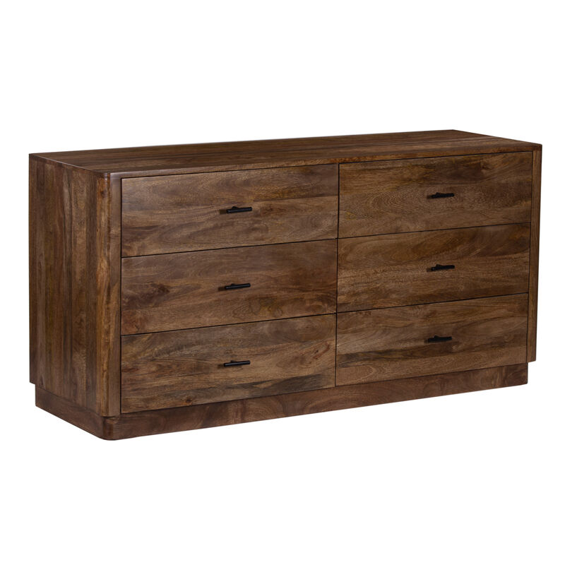 Tao Dresser with 6 Drawers, 60 Inch Wide, Handcrafted Walnut Brown Mango Wood