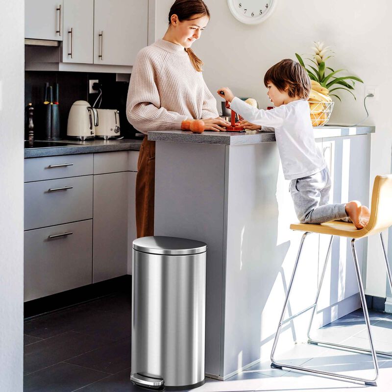 iTouchless 8 Gallon / 30 Liter SoftStep Semi-Round Step Pedal Trash Can