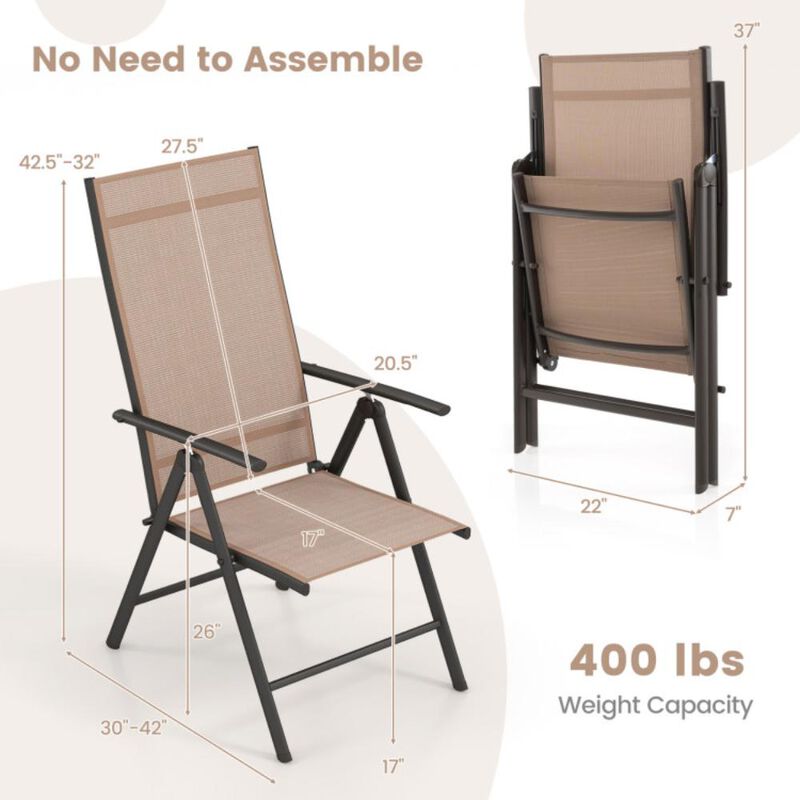 Hivvago 1 Piece Patio Folding Dining Chairs with 7-Level Adjustable High Backrest