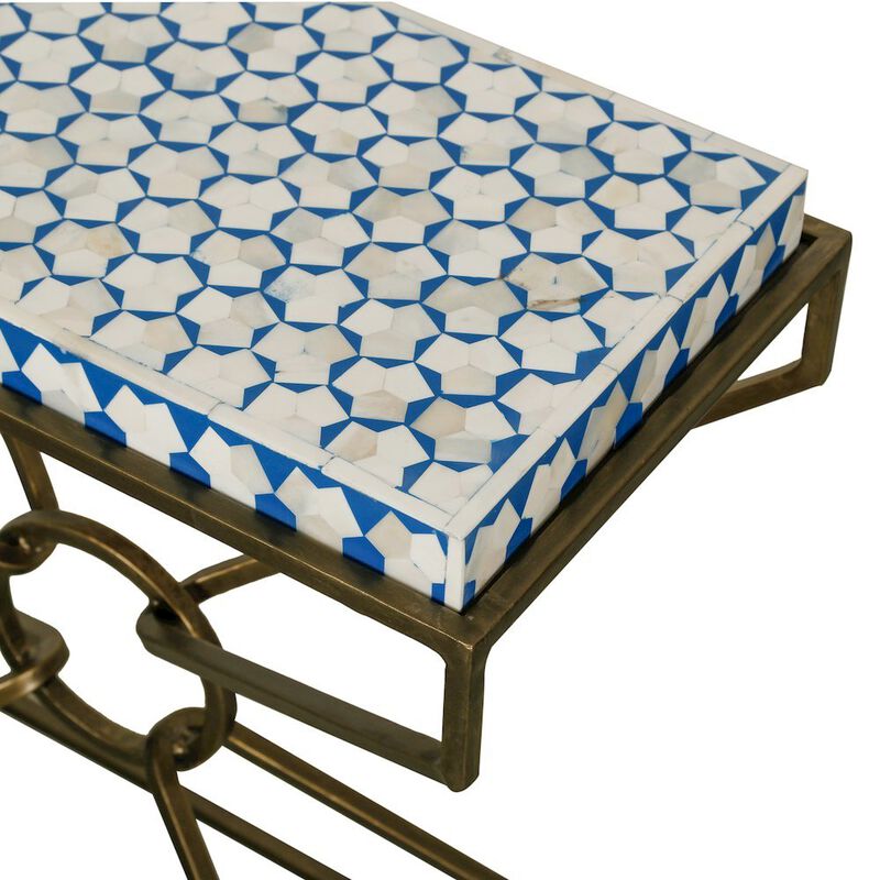 World Interiors Alexandria 24 Side Table with Bone Inlay and Brass