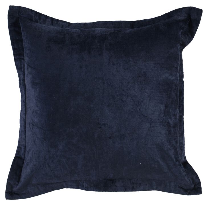 Square Fabric Throw Pillow with Solid Color and Flanged Edges, Blue-Benzara