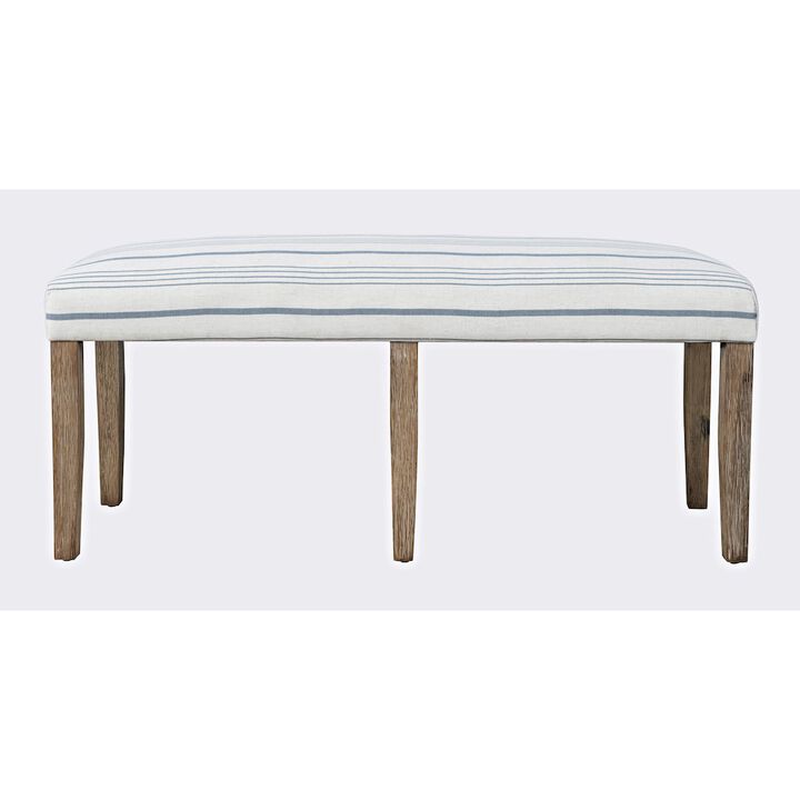 Jofran Eastern Tides Coastal Wire-Brushed Wood 46 Upholstered Dining Bench