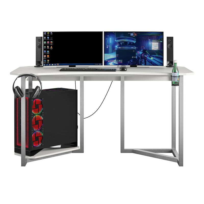 Ntense Quest Gaming Desk with CPU Stand, White