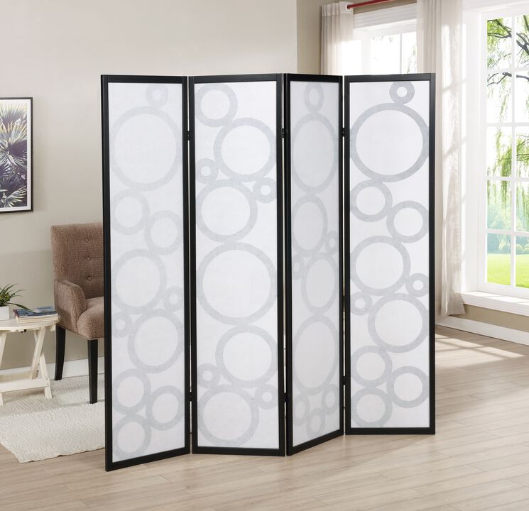 Streamdale Arvada 4-Panel Wood Room Divider with Circle Pattern, Black