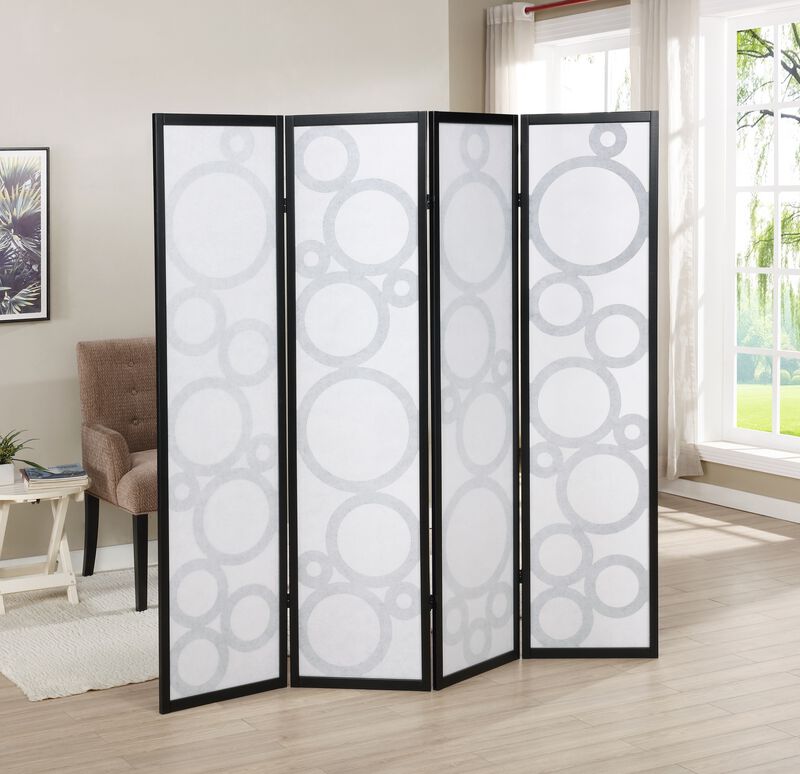 Streamdale Arvada 4-Panel Wood Room Divider with Circle Pattern, Black