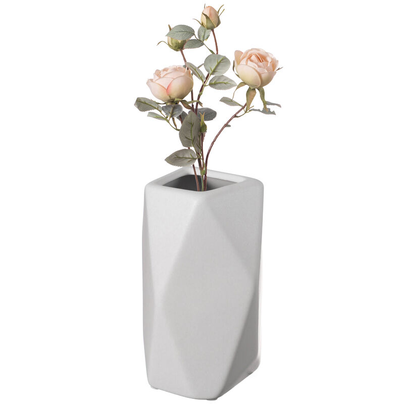 8" H Decorative Ceramic Multi Paned Vase, Modern Style Centerpiece Table Vase White, Medium