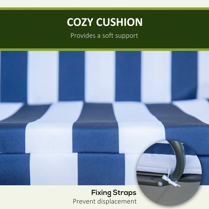 Striped Porch Swing: 3-Person Blue/White with Adjustable Canopy