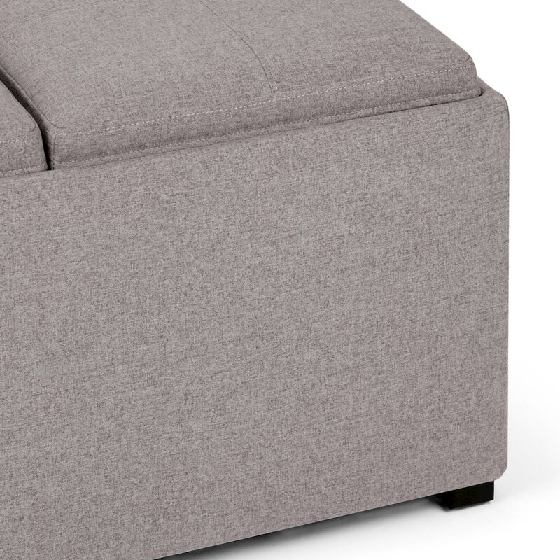 Simpli Home Avalon Square Coffee Table Storage Ottoman In Cloud Grey Linen Look Fabric