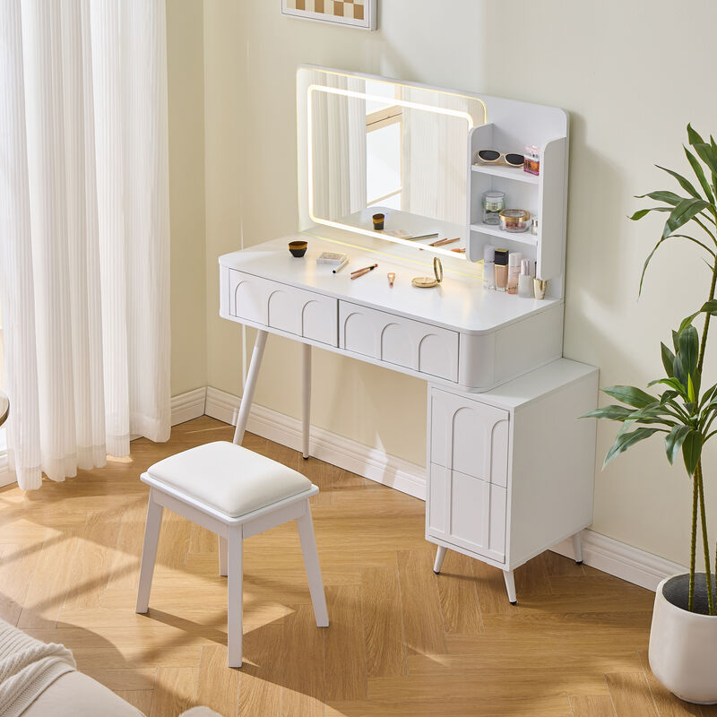 Merax Modern Makeup Vanity Desk with LED Lights and 1 Stool