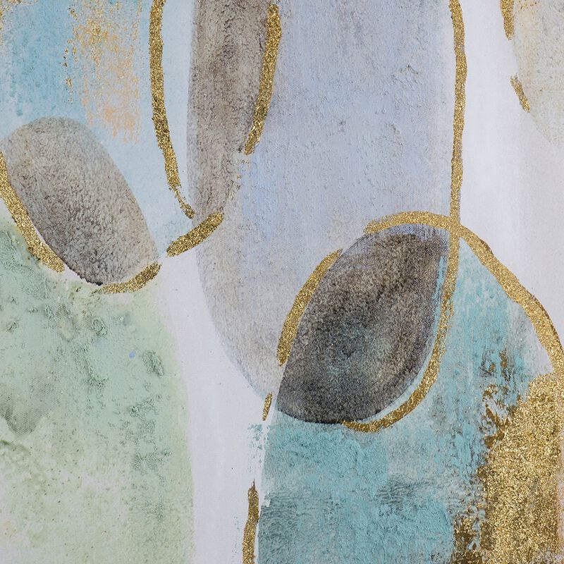 39 x 39 Square Wall Art Oil Painting, Abstract Circles, Gold, White, Green - Benzara