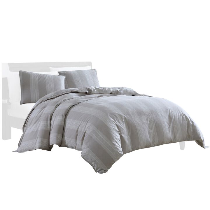 Kia 2 Piece Twin Comforter Set, Yarn Dyed Cotton, Beige Vertical Stripes - Benzara