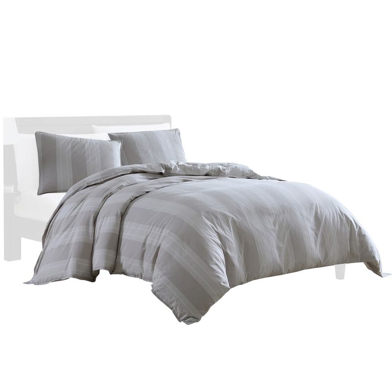 Kia 2 Piece Twin Comforter Set, Yarn Dyed Cotton, Beige Vertical Stripes - Benzara