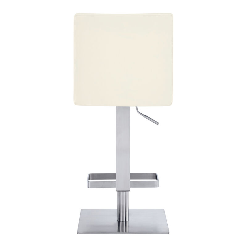 Legacy Adjustable Height Swivel Off-White Faux Leather and Brushed Stainless Steel Stool