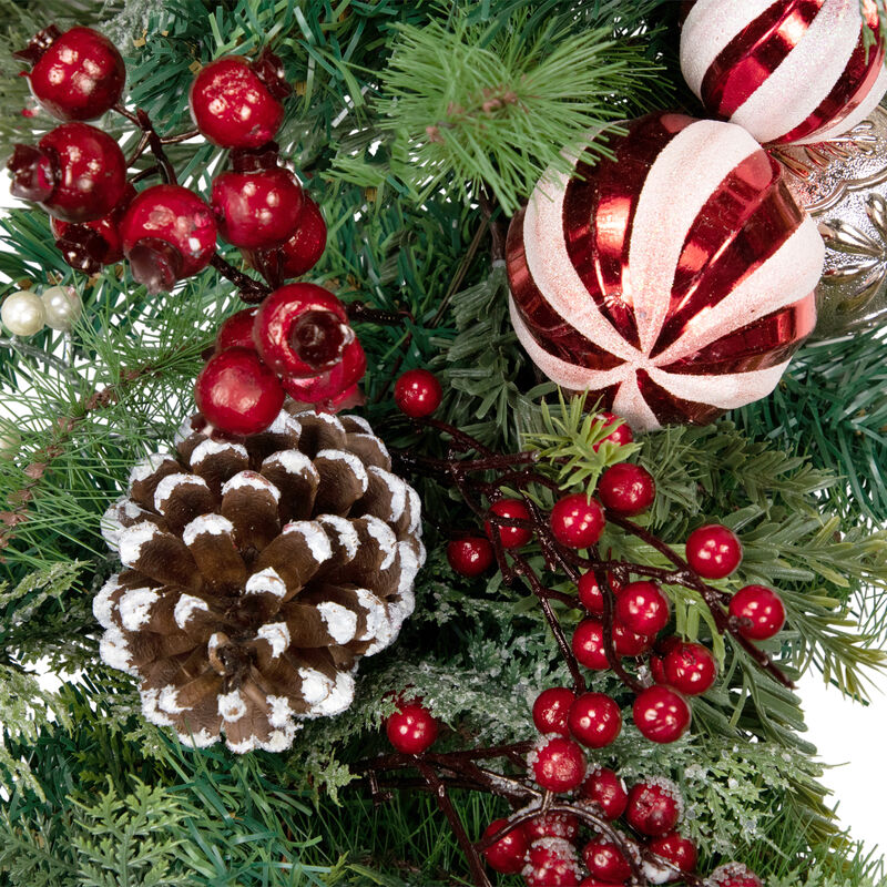 7' Green  Red and White Peppermint Decorated Artificial Christmas Garland